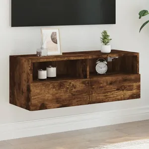 vidaXL Meuble TV mural chêne fumé 80x30x30 cm bois d'ingénierie pas cher