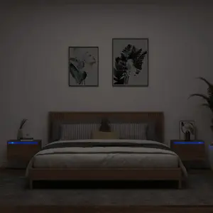 vidaXL Tables de chevet murales avec lumières LED 2 pcs chêne marron pas cher