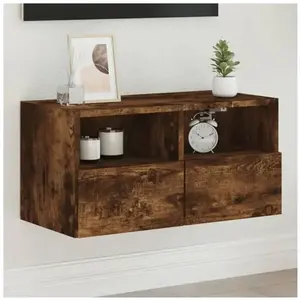 vidaXL Meuble TV mural chêne fumé 60x30x30 cm bois d'ingénierie pas cher