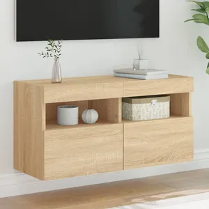 vidaXL Meuble TV mural avec lumières LED chêne sonoma 80x30x40 cm pas cher