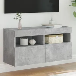 vidaXL Meuble TV mural avec lumières LED gris béton 80x30x40 cm pas cher