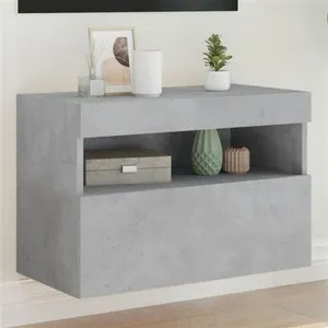 vidaXL Meuble TV mural avec lumières LED gris béton 60x30x40 cm pas cher