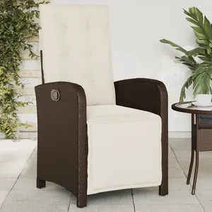 vidaXL Chaise inclinable de jardin repose-pied marron résine tressée pas cher