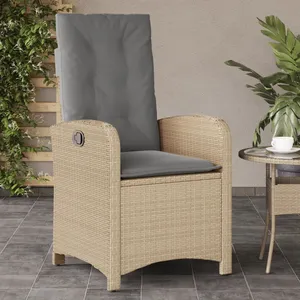 vidaXL Chaise inclinable de jardin coussins mélange beige poly rotin pas cher