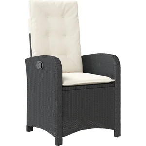 vidaXL Chaise inclinable de jardin avec coussins noir résine tressée pas cher