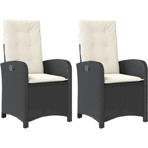 vidaXL Chaises inclinables de jardin lot de 2 et coussins noir rotin pas cher