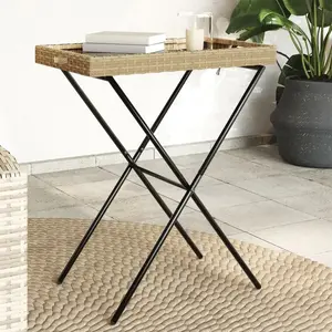 vidaXL Table à plateau pliable beige 65x40x75 cm résine tressée pas cher