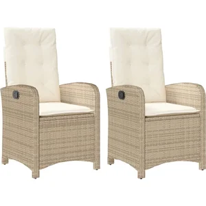 vidaXL Chaises inclinables de jardin lot de 2 et coussins beige rotin pas cher