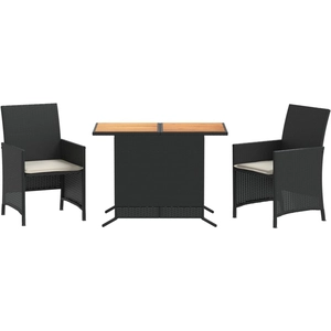 vidaXL Ensemble de bistro 3 pcs avec coussins noir résine tressée pas cher