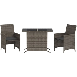 vidaXL Ensemble de bistro 3 pcs avec coussins gris résine tressée pas cher