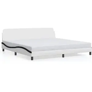 vidaXL Cadre de lit et tête de lit blanc et noir 200x200 cm similicuir pas cher