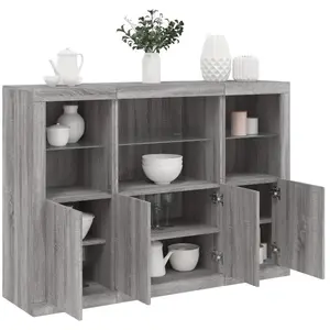 vidaXL Buffets avec lumières LED 3 pcs sonoma gris bois d'ingénierie pas cher