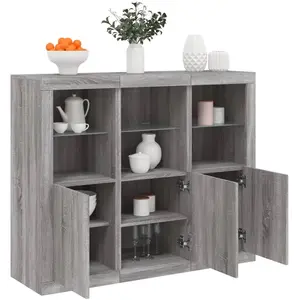 vidaXL Buffets avec lumières LED 3 pcs sonoma gris bois d'ingénierie pas cher