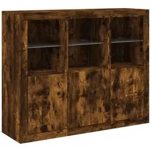 Non communiqué vidaXL Buffets avec lumières LED 3 pcs chêne fumé bois d'ingénierie