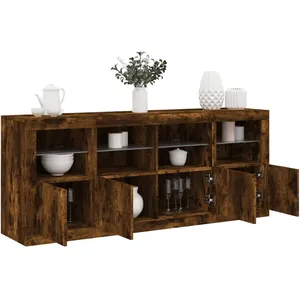 vidaXL Buffet avec lumières LED chêne fumé 163x37x67 cm pas cher