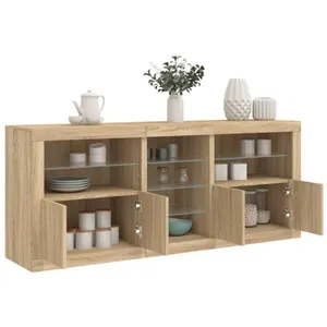 vidaXL Buffet avec lumières LED chêne sonoma 181,5x37x67 cm pas cher