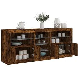 vidaXL Buffet avec lumières LED chêne fumé 181,5x37x67 cmVendu parfnac-be