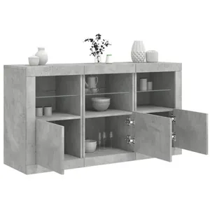 vidaXL Buffet avec lumières LED gris béton 123x37x67 cm
