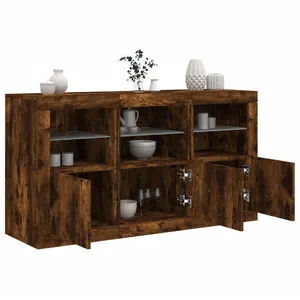 Non communiqué vidaXL Buffet avec lumières LED chêne fumé 123x37x67 cm pas cher