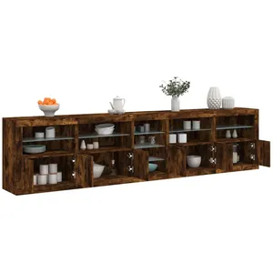 vidaXL Buffet avec lumières LED chêne fumé 283x37x67 cm pas cher
