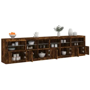 vidaXL Buffet avec lumières LED chêne fumé 283x37x67 cm pas cher