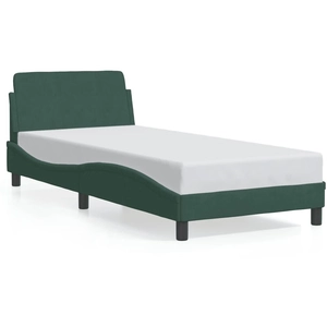 vidaXL Cadre de lit avec tête de lit Vert foncé 90x190 cm Velours pas cher