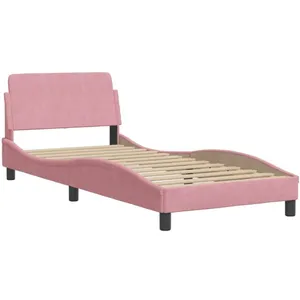 vidaXL Cadre de lit avec tête de lit Rose 90x190 cm Velours pas cher