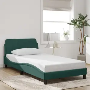 vidaXL Cadre de lit avec tête de lit Vert foncé 100x200 cm Velours pas cher