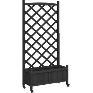 vidaXL Jardinière avec treillis et roues noir bois massif de sapin pas cher