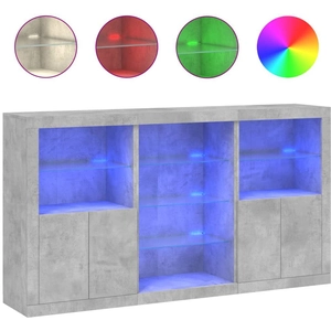vidaXL Buffet avec lumières LED gris béton 181,5x37x100 cm pas cher