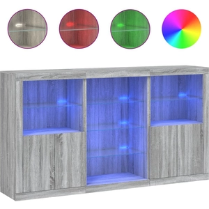 vidaXL Buffet avec lumières LED sonoma gris 181,5x37x100 cm pas cher