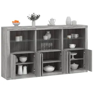 Comparateur de prix : vidaXL Buffet avec lumières LED sonoma gris 181,5x37x100 cm
