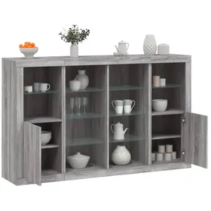 vidaXL Buffets avec lumières LED 3 pcs sonoma gris bois d'ingénierie pas cher