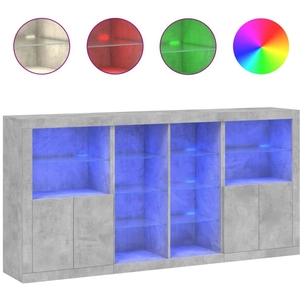 vidaXL Buffet avec lumières LED gris béton 202x37x100 cm pas cher