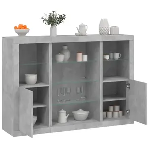 vidaXL Buffets avec lumières LED 3 pcs gris béton bois d'ingénierie pas cher