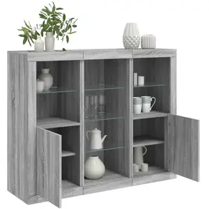 vidaXL Buffets avec lumières LED 3 pcs sonoma gris bois d'ingénierie pas cher
