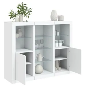 vidaXL Buffets avec lumières LED 3 pcs blanc bois d'ingénierie