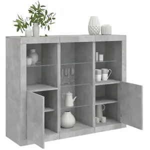 vidaXL Buffets avec lumières LED 3 pcs gris béton bois d'ingénierie pas cher