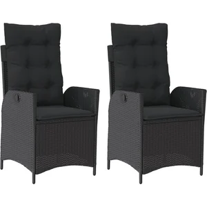 vidaXL Chaises inclinables de jardin lot de 2 et coussins noir rotin pas cher