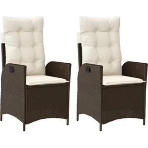 vidaXL Chaises inclinables de jardin lot de 2 et coussins marron rotin pas cher