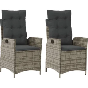 vidaXL Chaises inclinables de jardin lot de 2 et coussins gris rotin pas cher