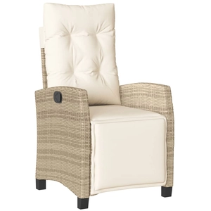 vidaXL Chaise inclinable de jardin avec coussins beige résine tressée pas cher