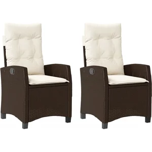 vidaXL Chaises inclinables de jardin lot de 2 et coussins marron rotin pas cher