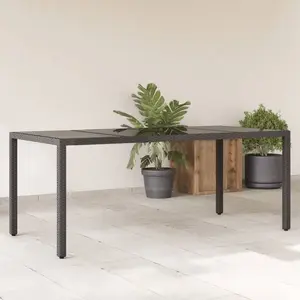 vidaXL Table de jardin dessus en verre Noir 190x90x75cm Résine tressée pas cher