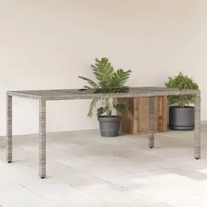 vidaXL Table de jardin dessus en verre Gris 190x90x75cm Résine tressée pas cher
