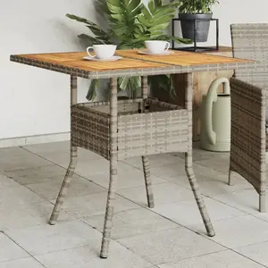 vidaXL Table de jardin et dessus en bois d'acacia gris résine tressée pas cher