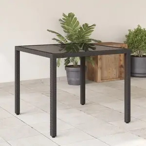 vidaXL Table de jardin dessus en verre Noir 90x90x75 cm Résine tressée pas cher