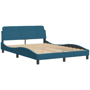 vidaXL Cadre de lit avec tête de lit bleu 140x200 cm velours pas cher