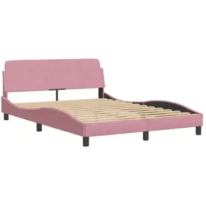 vidaXL Cadre de lit avec tête de lit Rose 140x200 cm Velours pas cher