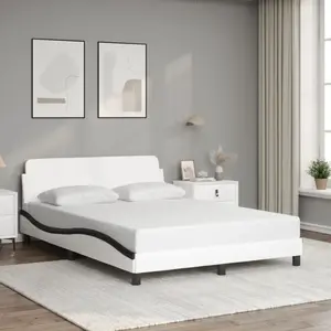 vidaXL Cadre de lit et tête de lit blanc et noir 140x190 cm similicuir pas cher